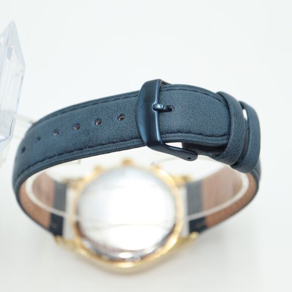 Michael Kors Layton Glitz Gold Black Chronograph 44mm Watch Blue Leather Strap - Picture 12 of 15